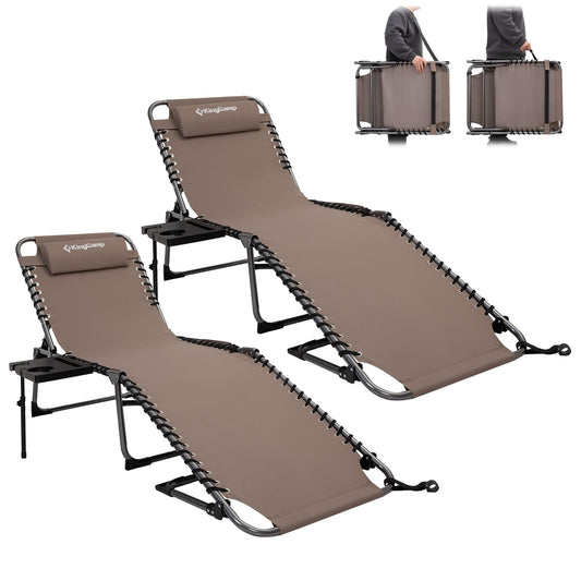 KingCamp Folding Chaise Lounge Chair with Pillow & Side Table