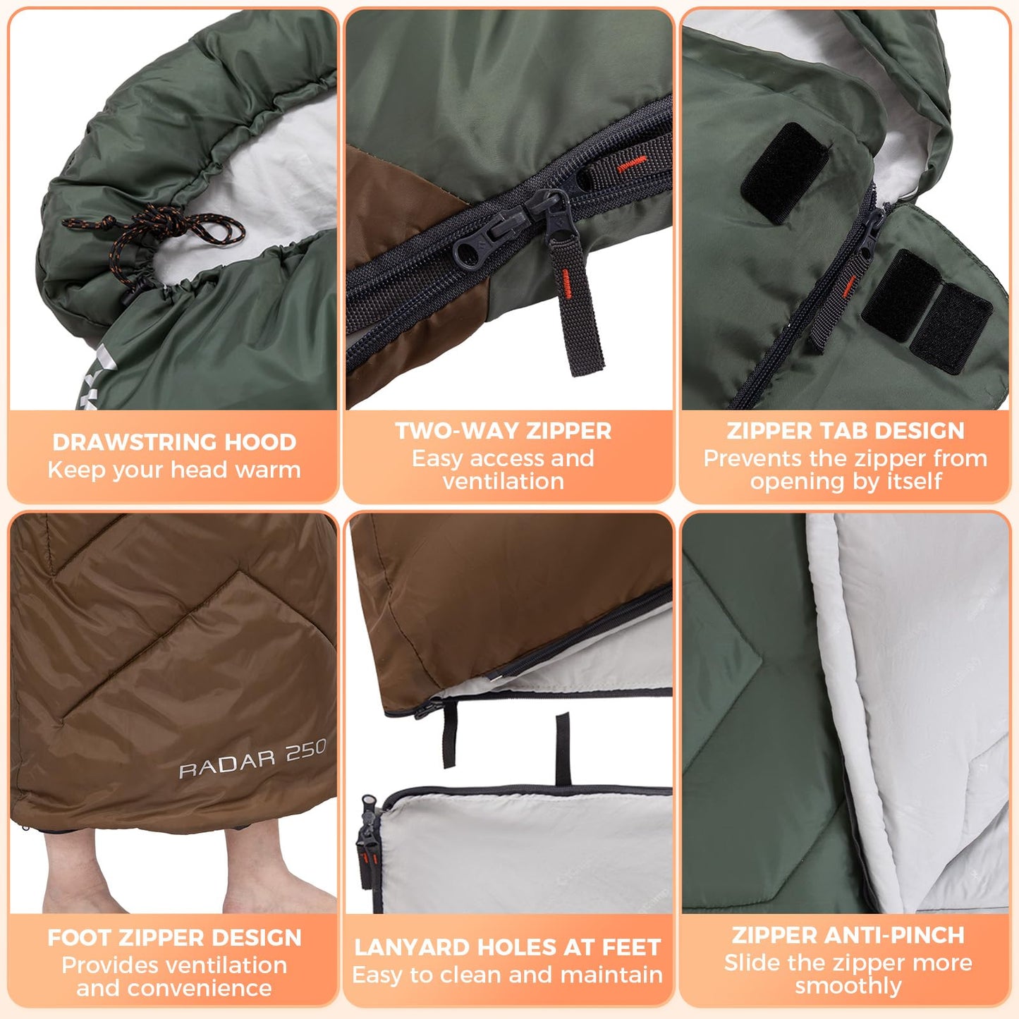 KingCamp RADAR 250 Sleeping Bag-Envelope With Hood