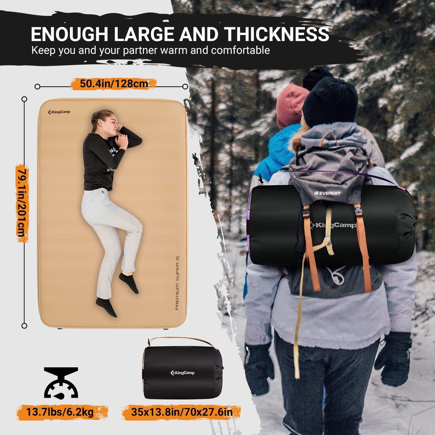 KingCamp PREMIUM SUPER 15 Double Self-inflateble Pad R Value 11