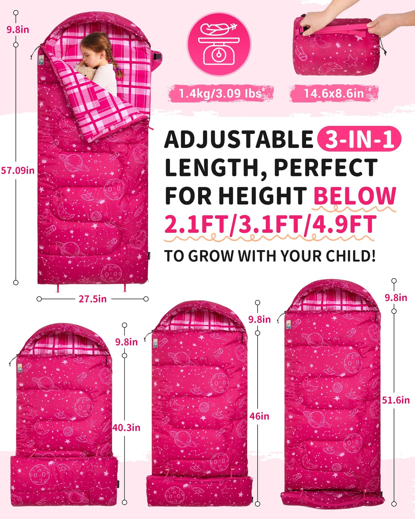 KingCamp Galaxy Zoo C 300 Kids Sleeping Bag – Adjustable Length