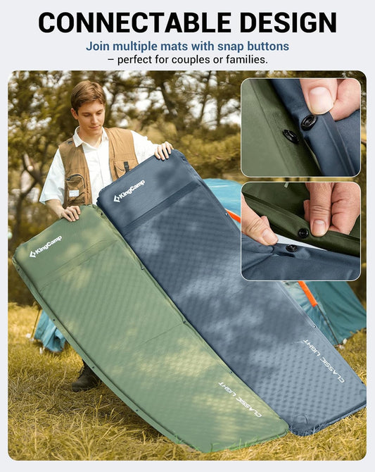 KingCamp Classic Light Self-Inflating Sleeping Mat – 5cm Thick with Pillow | Compact for UK Camping & Backpacking