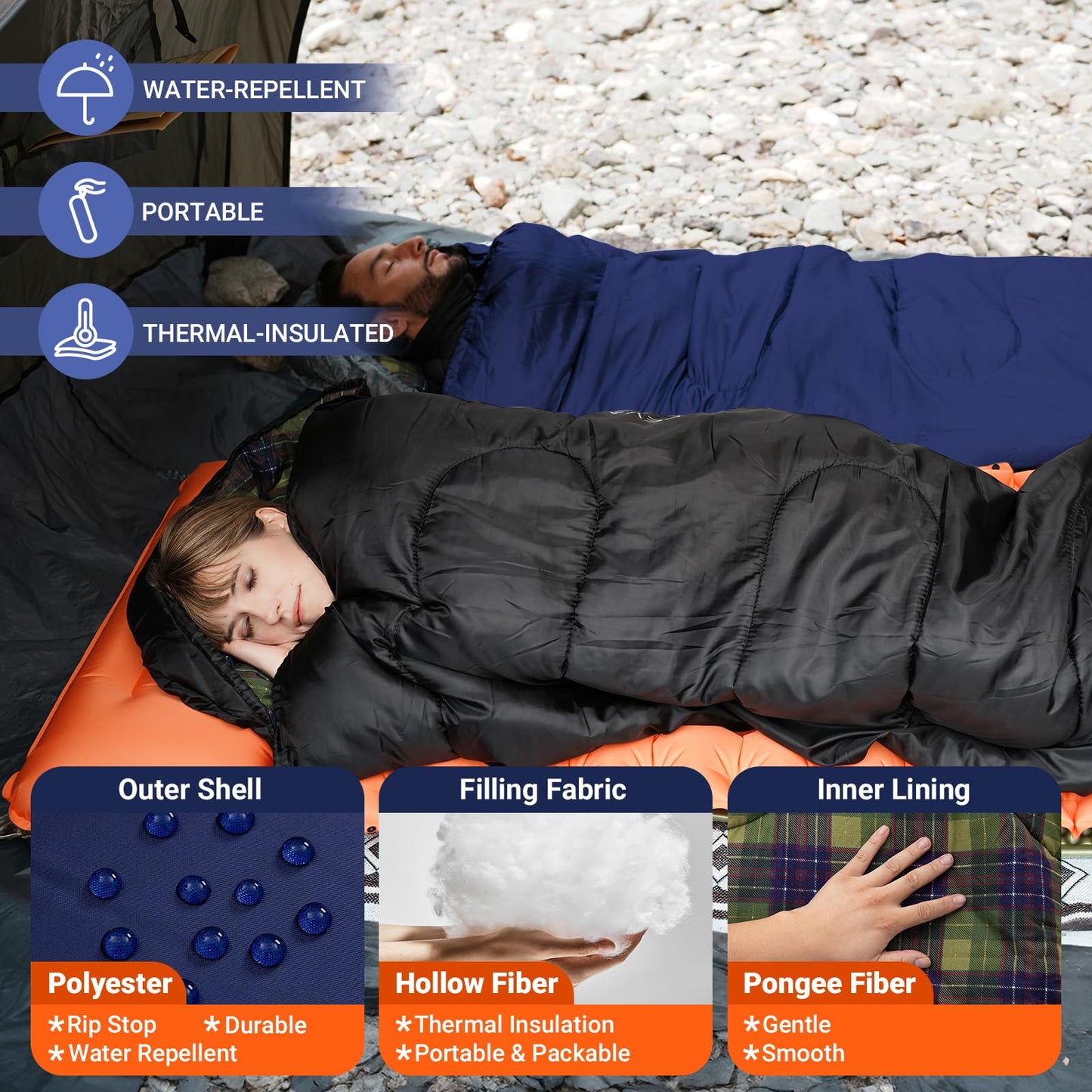 KingCamp SEVAN 250 Sleeping Bag-Envelope With Hood