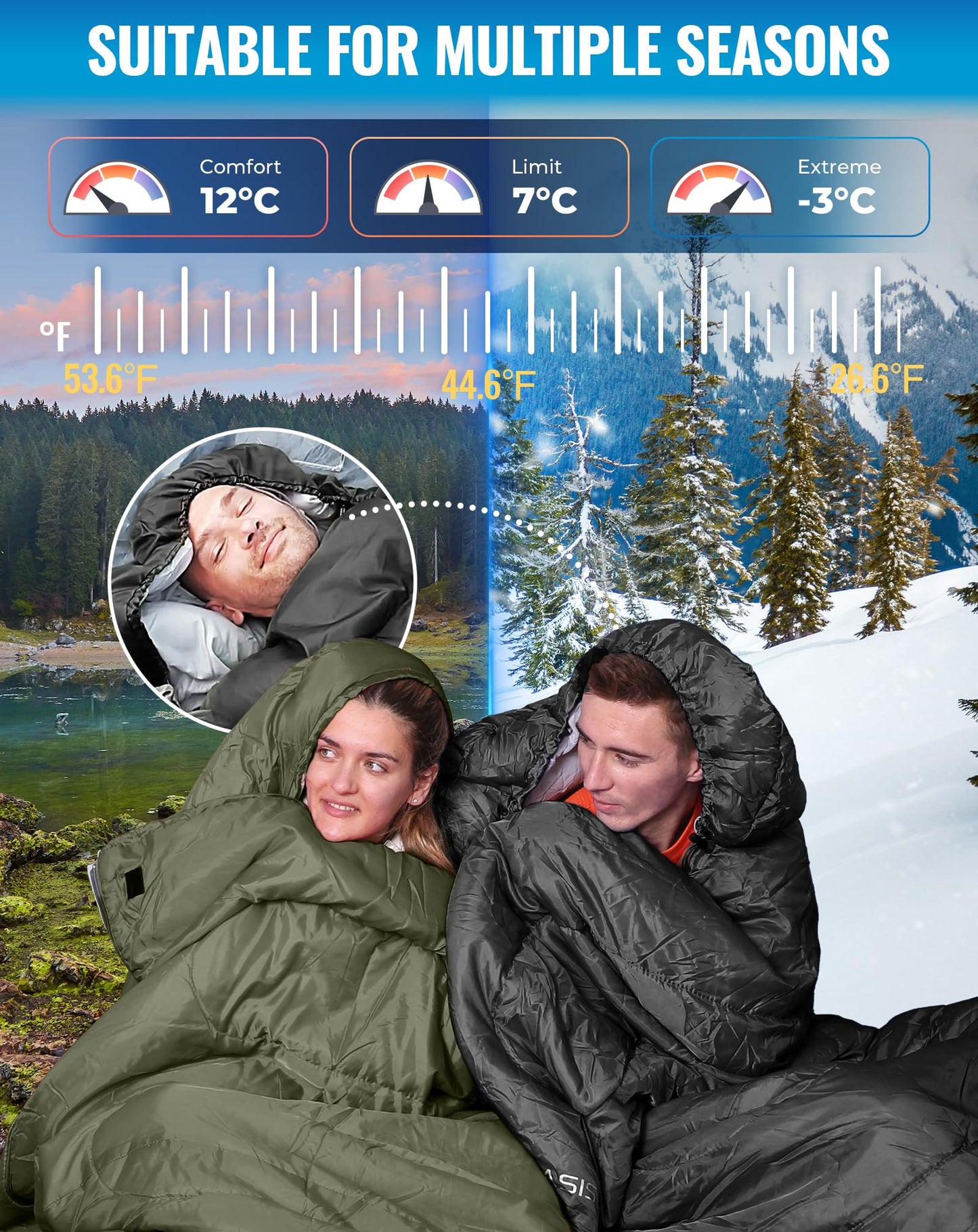 KingCamp Joinable 3 Season Envelope Sleeping Bag