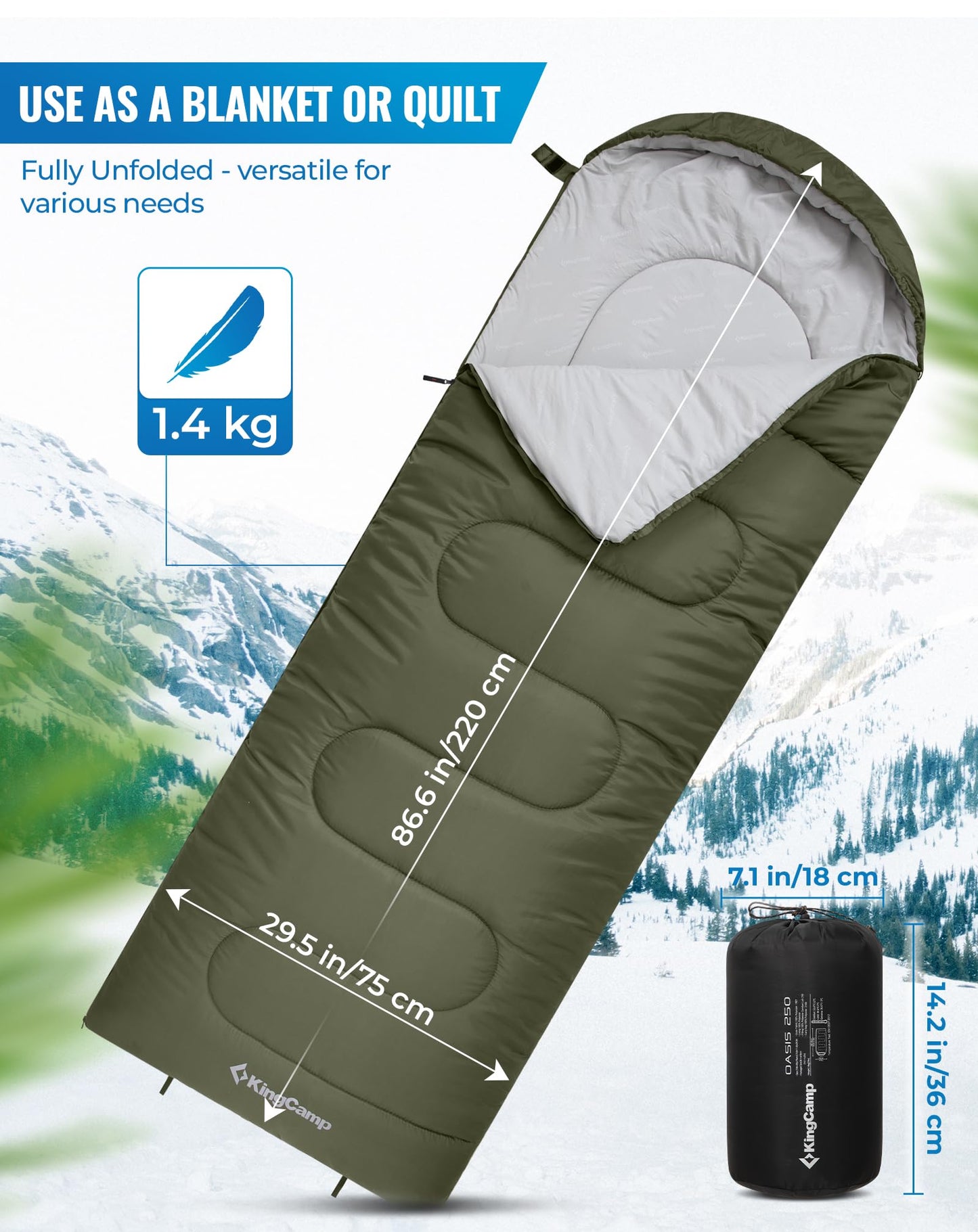 KingCamp Joinable 3 Season Envelope Sleeping Bag
