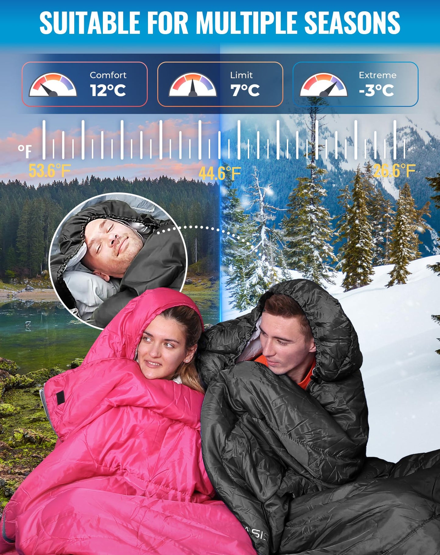 KingCamp Joinable 3 Season Envelope Sleeping Bag
