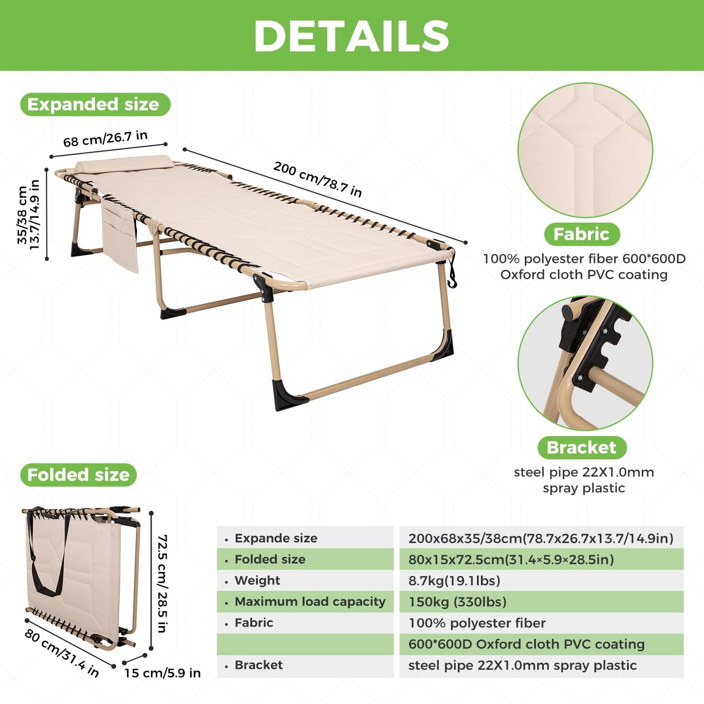 KingCamp Oversize Folding Chaise Lounge Chair