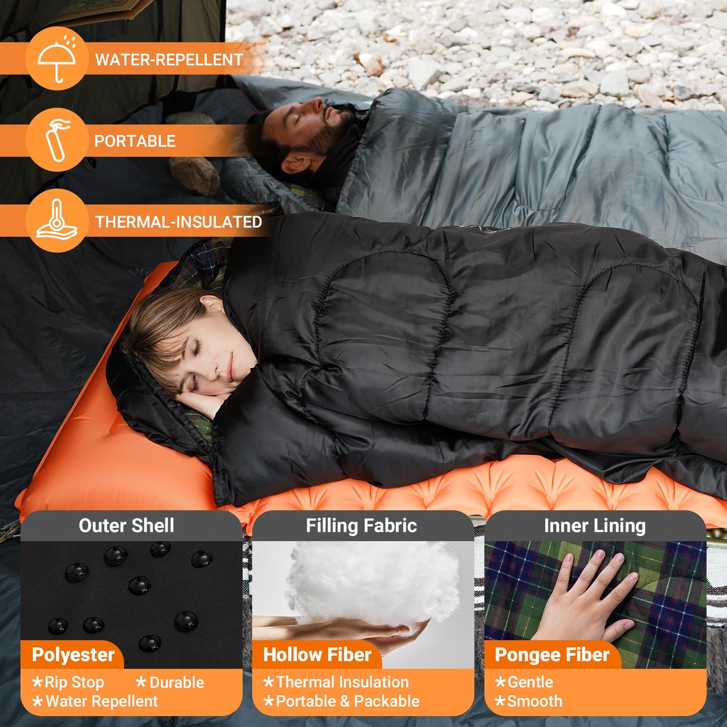 KingCamp SEVAN 250 Sleeping Bag-Envelope With Hood