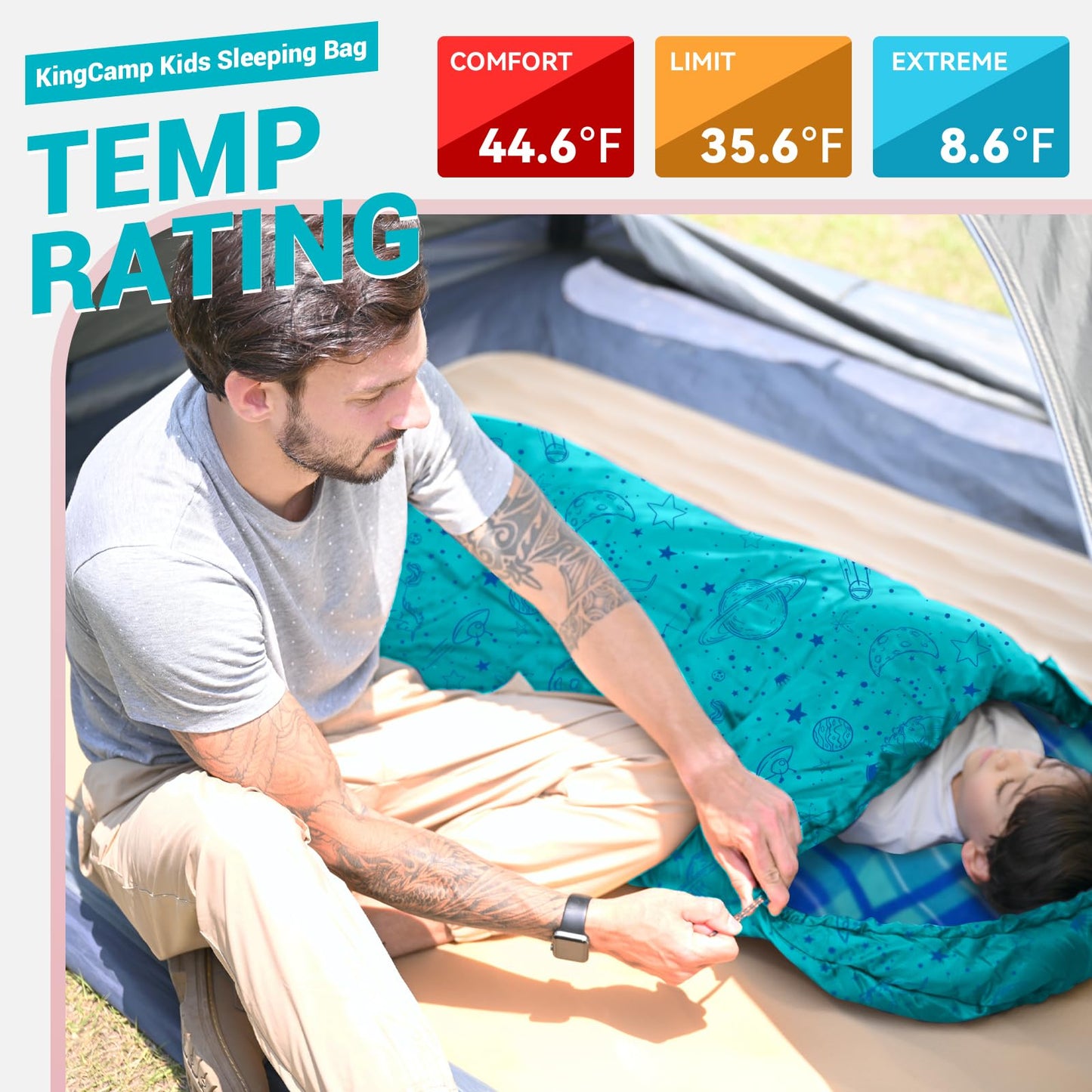 KingCamp Galaxy Zoo C 300 Kids' Hooded Sleeping Bag for Child