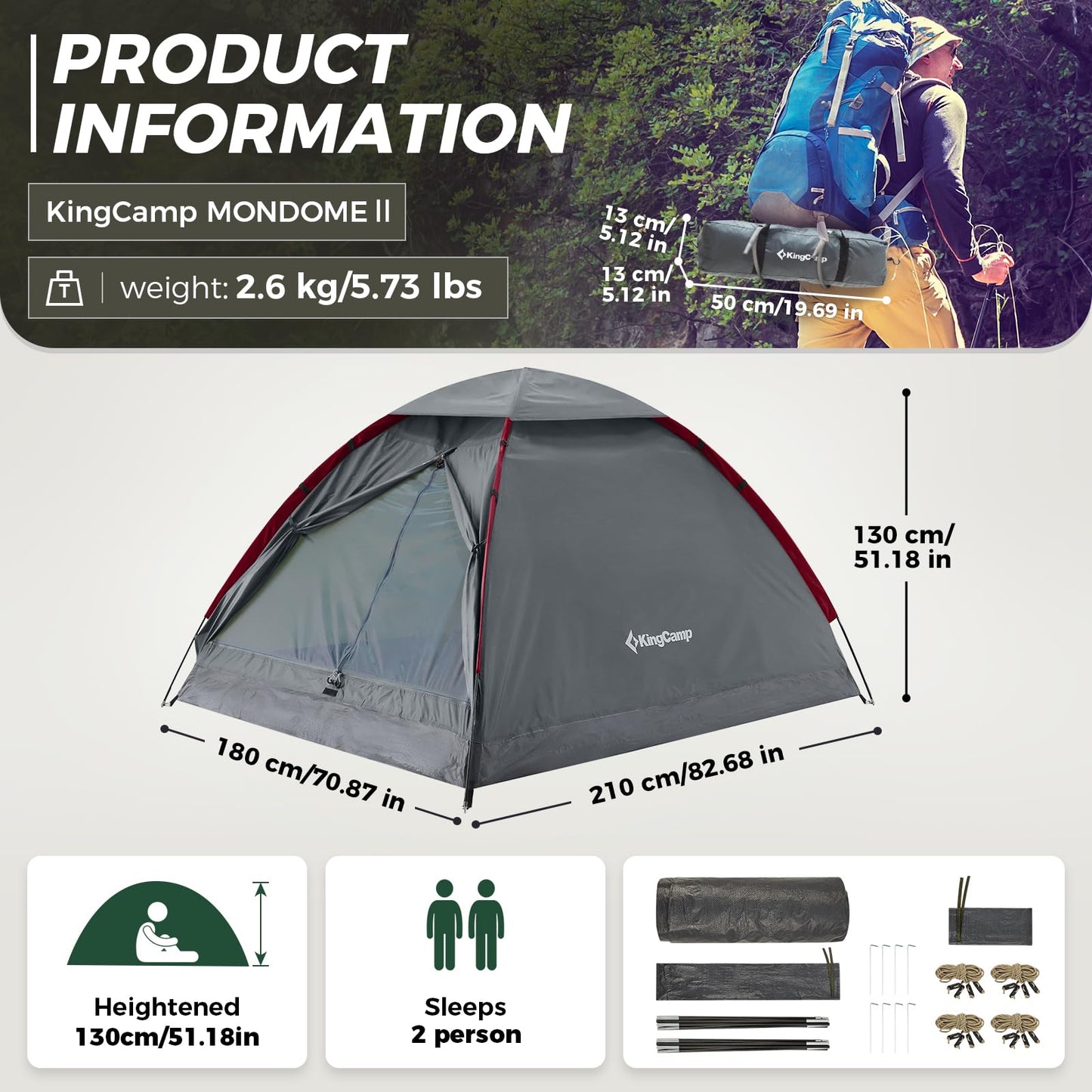 KingCamp Backpacking Tent For 2