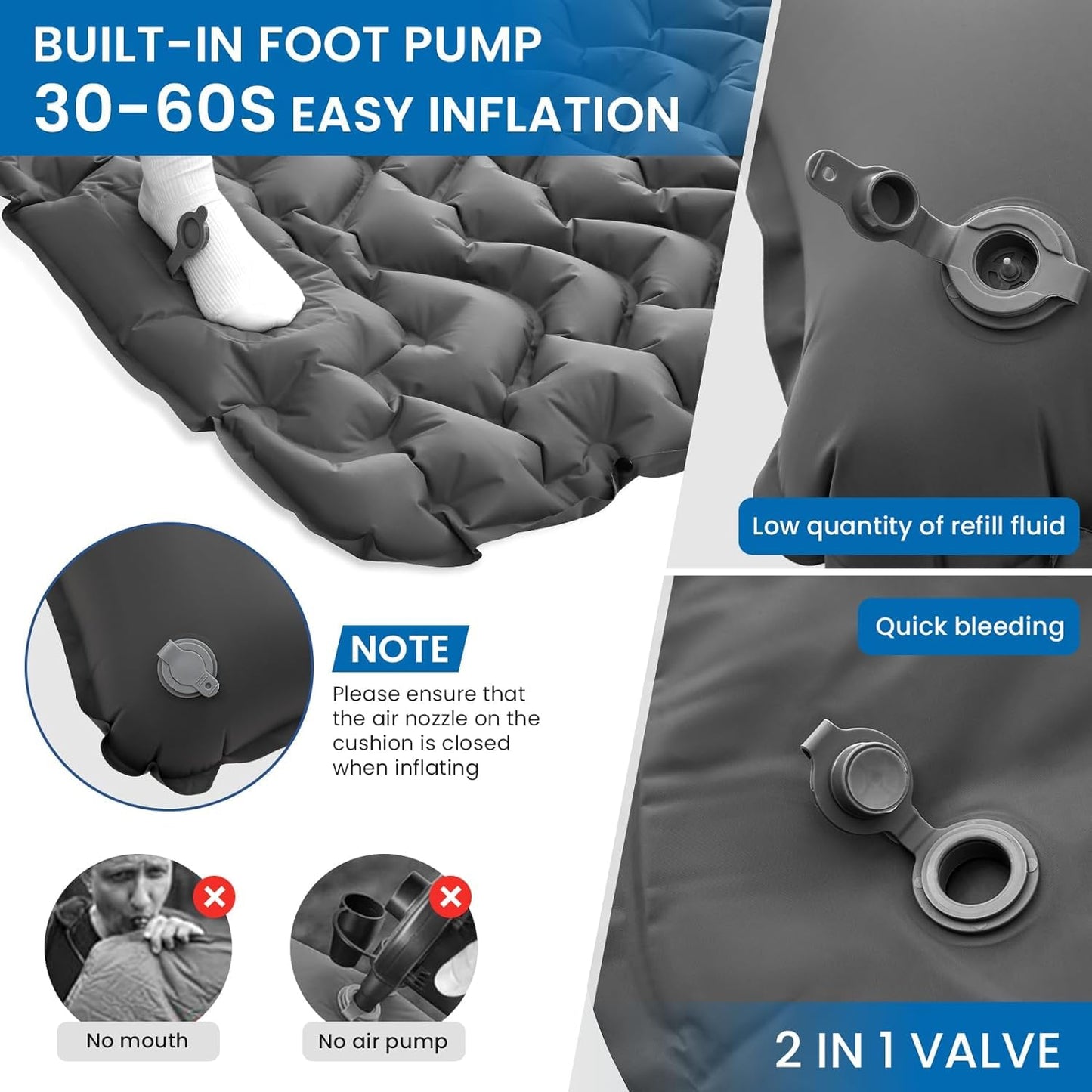 KingCamp Ultralight Sleeping Pad with Built-in Foot Pump and Pillow