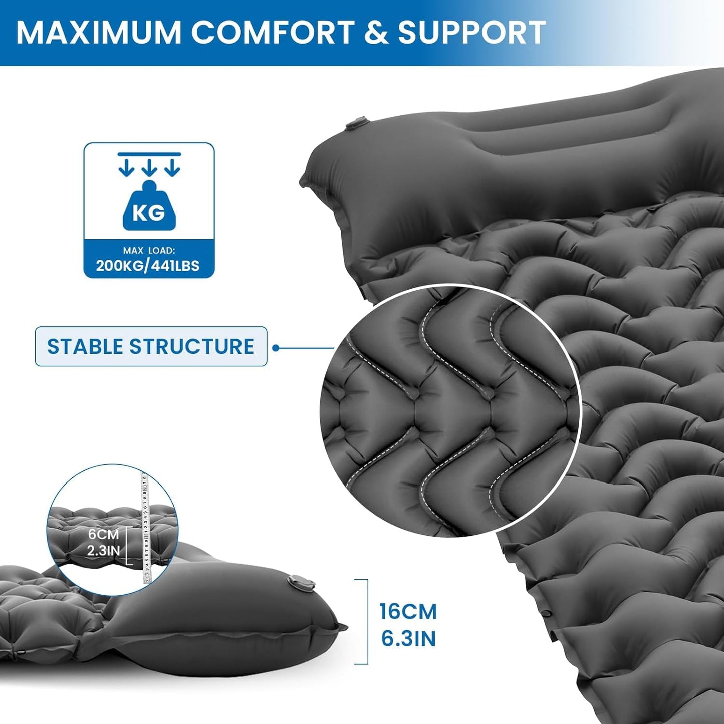 KingCamp Ultralight Sleeping Pad with Built-in Foot Pump and Pillow