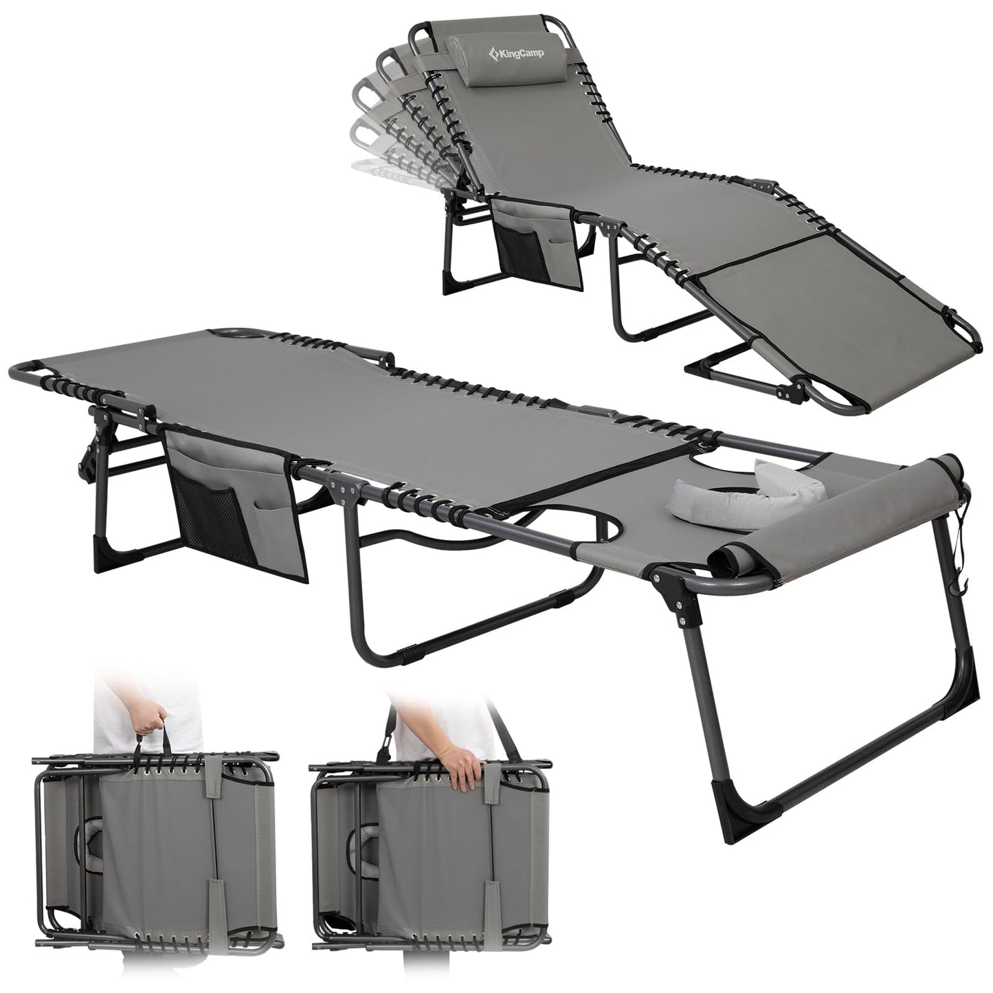 KingCamp MAGNOLIA B10 Backpack Chaise Lounge - 5-Position Adjustable Recliner with Pillow & Side Pocket