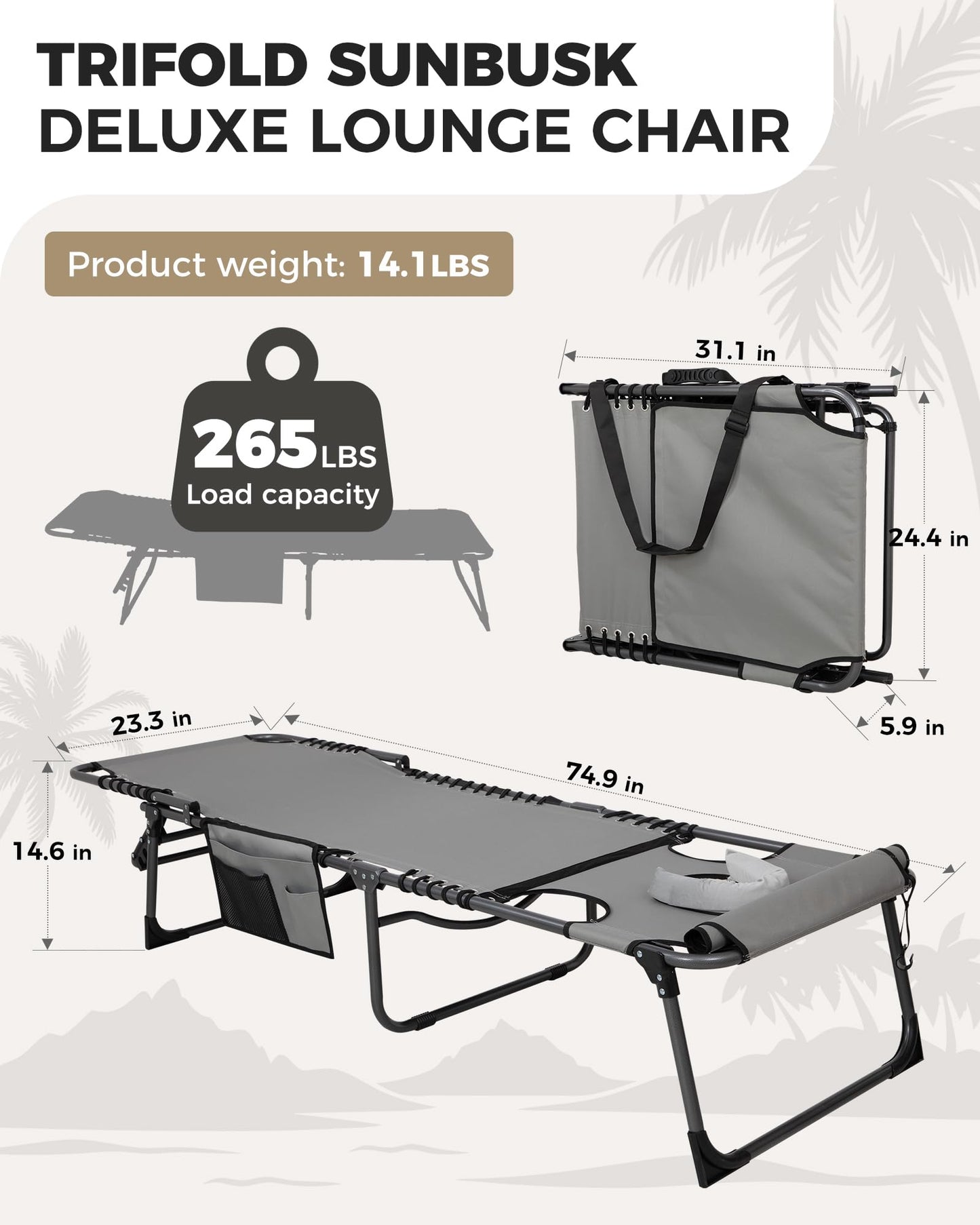 KingCamp MAGNOLIA B10 Backpack Chaise Lounge - 5-Position Adjustable Recliner with Pillow & Side Pocket