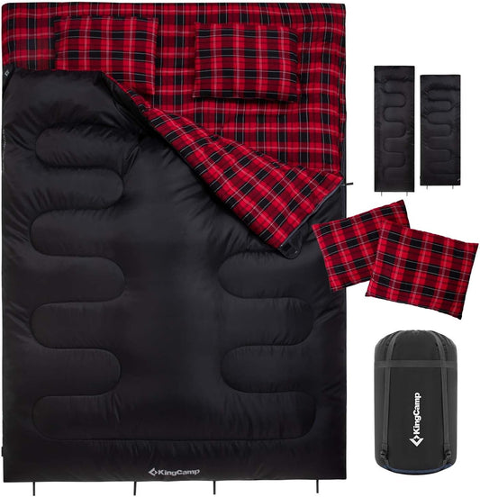 KingCamp Double Flannel Sleeping Bag with two Pillows 2 in 1 Use