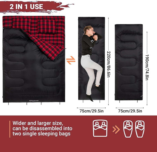KingCamp Double Flannel Sleeping Bag with two Pillows 2 in 1 Use