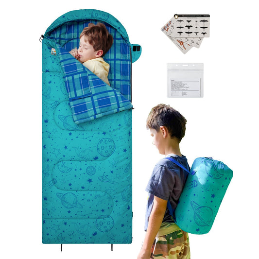 KingCamp Galaxy Zoo Children's Sleeping Bag – Adjustable Length for Growing Kids | 3 Season Camping & Sleepovers