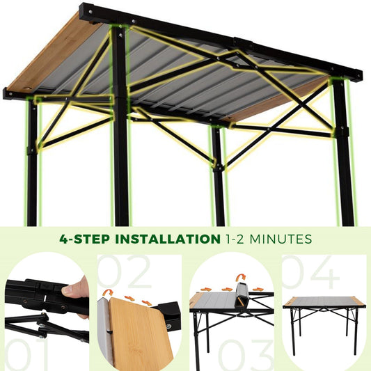 KingCamp BamAura Folding Roll-Top Aluminum Table with Bamboo Extensions
