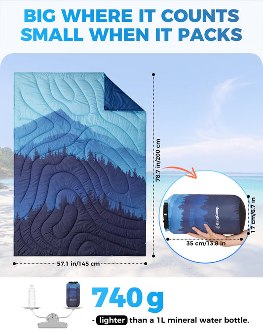 KingCamp SMART 150 XL Ultralight Camping Blanket �Packable, Wearable & Water-Repellent for Outdoor & Stadium Use