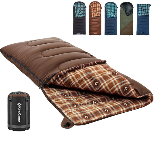 KingCamp SNOWFLAKE 400 Versatile All-Season Sleeping Bag ¨C Wide, Convertible to Double, Flannel Lined for Camping, Hiking, and Outdoor Adventures