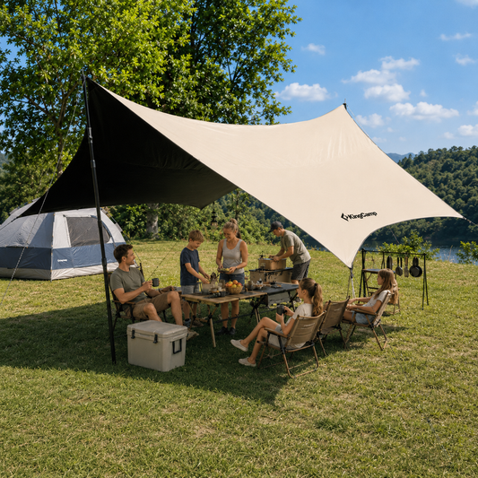 KingCamp Shield Hexa Tarp | 14.4ft x 14.4ft Blackout Sun Shelter with Hexagon Design, 210D Oxford Full Light-Blocking Canopy, PU3000mm Waterproof