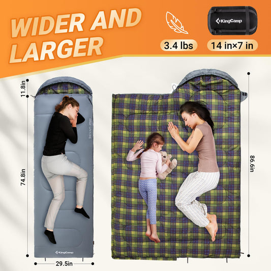 KingCamp SEVAN 250 Sleeping Bag-Envelope With Hood