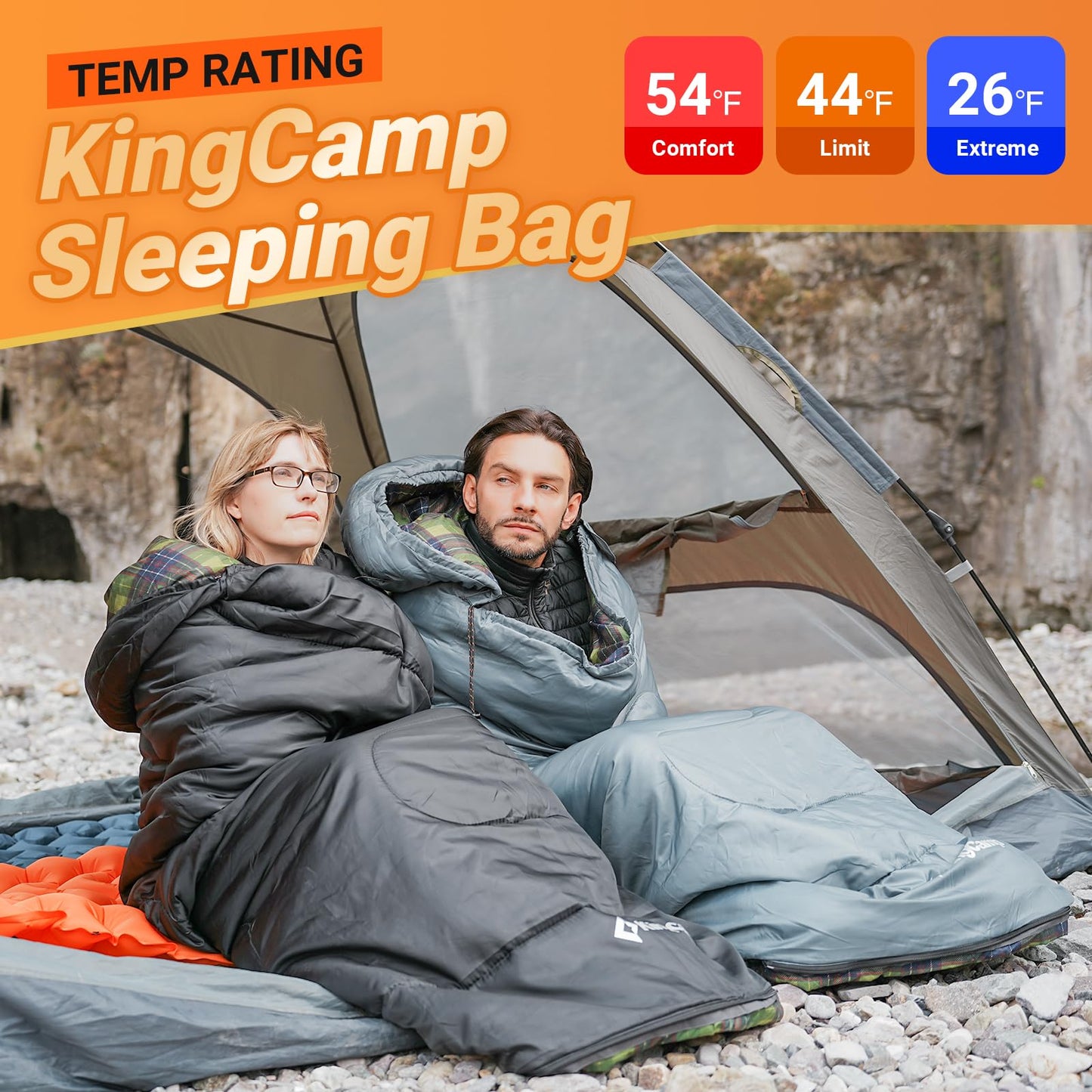 KingCamp SEVAN 250 Sleeping Bag-Envelope With Hood