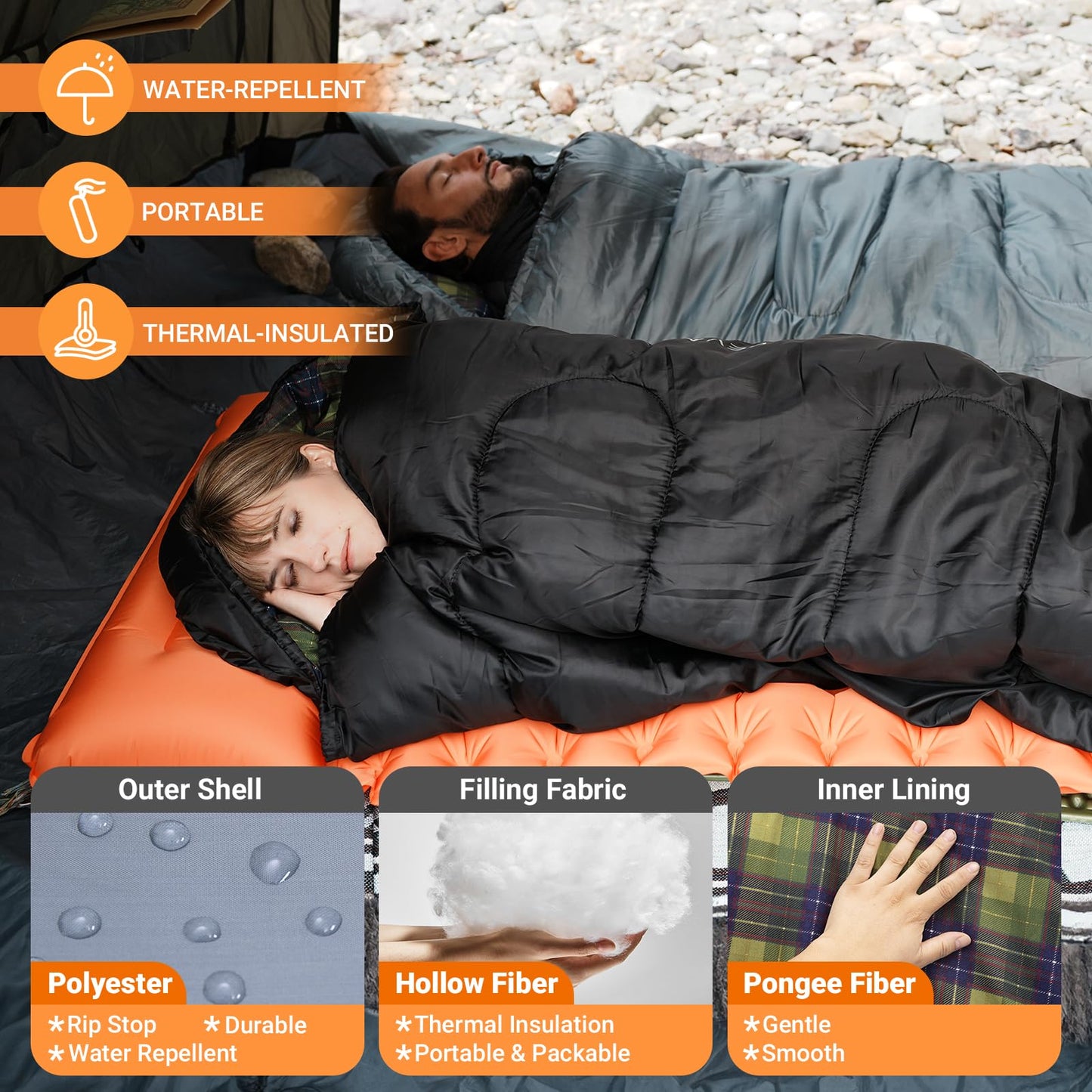 KingCamp SEVAN 250 Sleeping Bag-Envelope With Hood