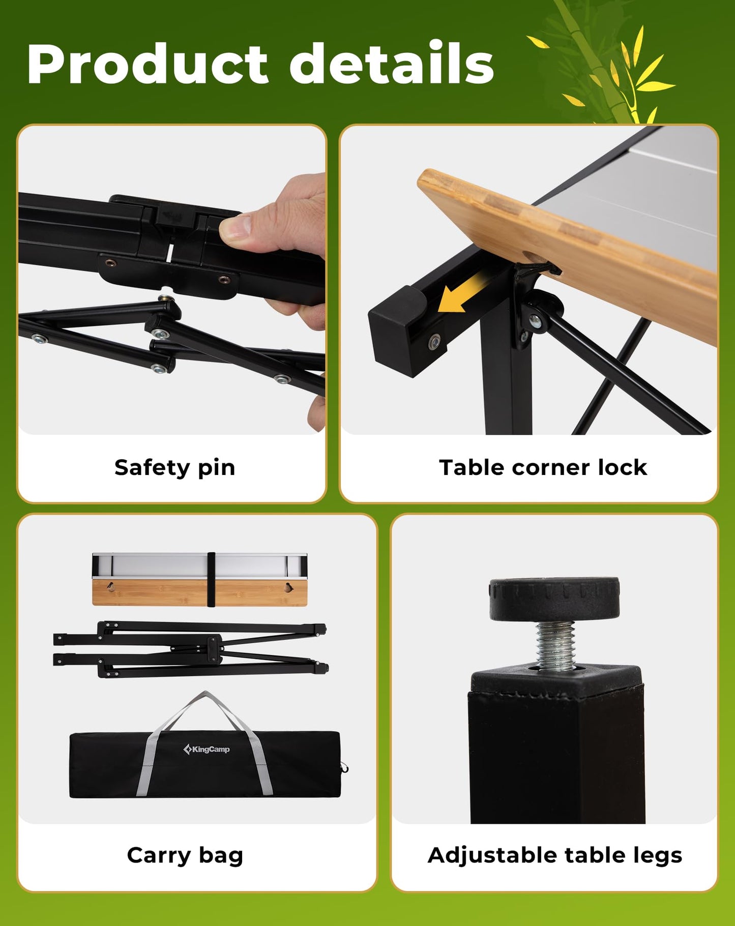 KingCamp Hybrid Aluminum Roll-Top Table with Bamboo Extensions