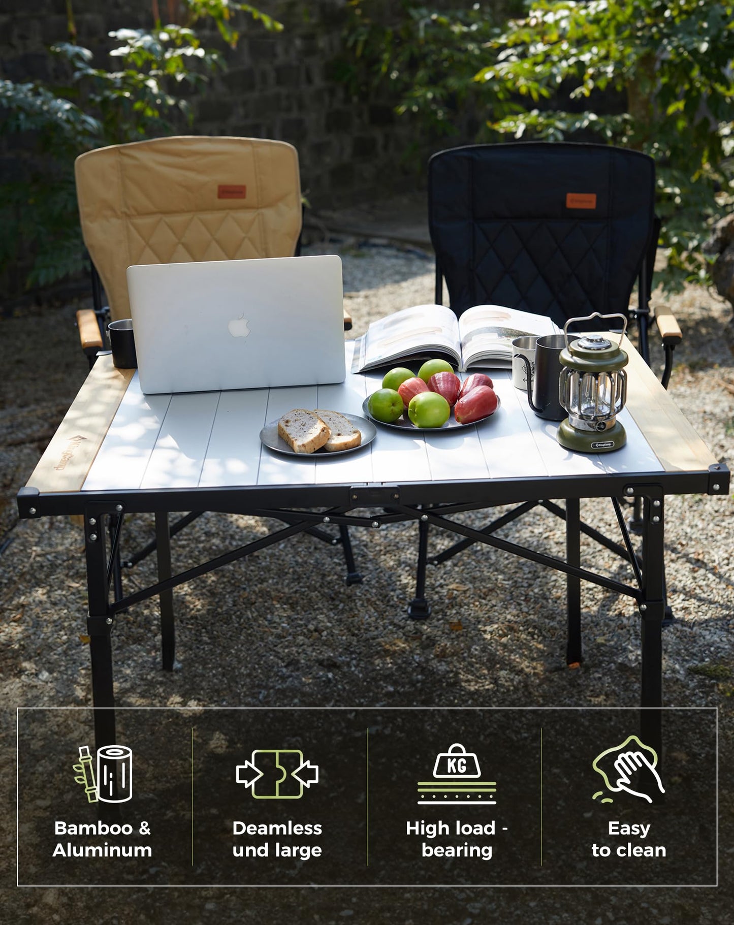 KingCamp Hybrid Aluminum Roll-Top Table with Bamboo Extensions