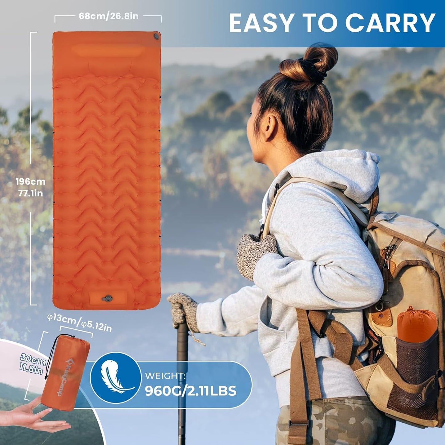 KingCamp Ultralight Sleeping Pad with Built-in Foot Pump and Pillow