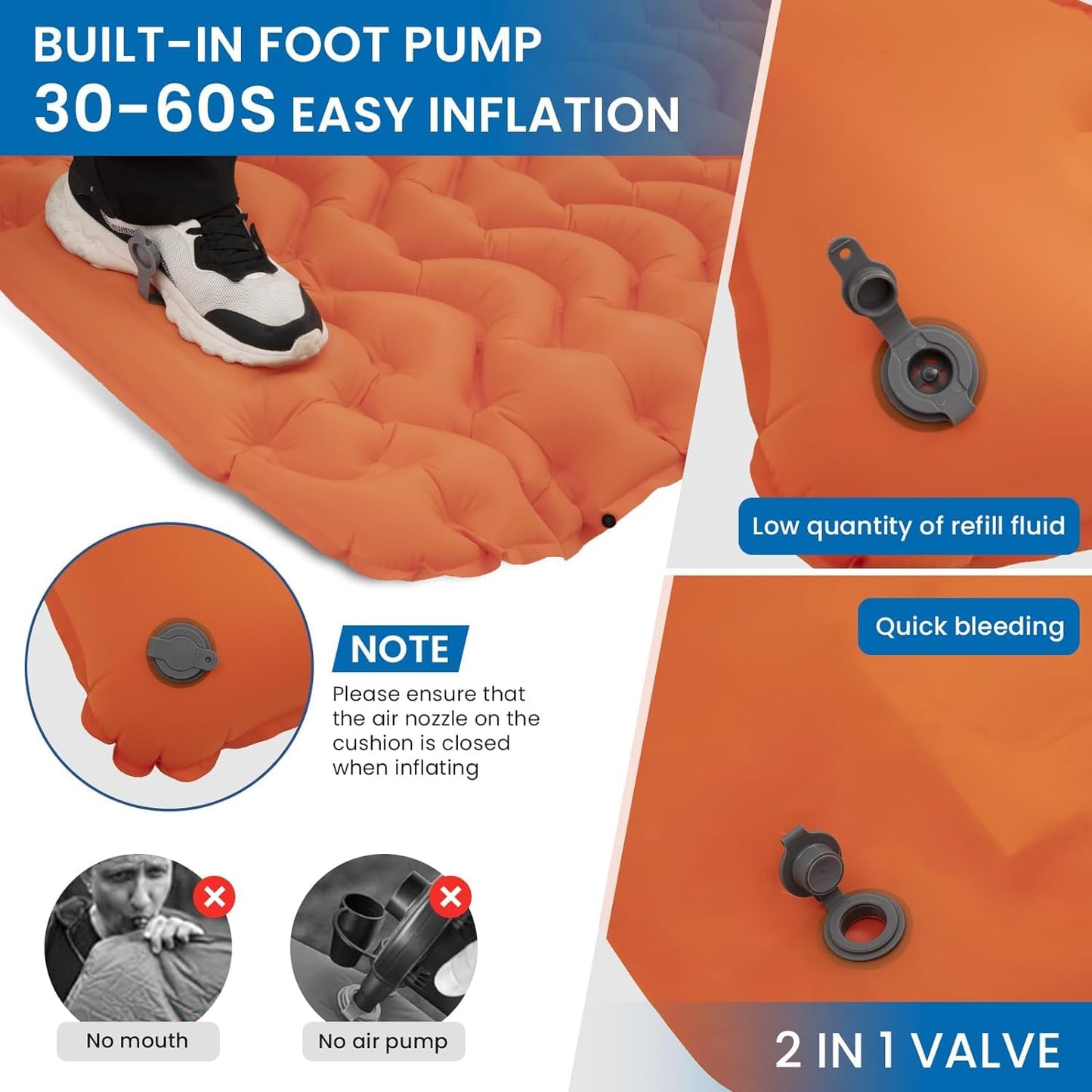 KingCamp Ultralight Sleeping Pad with Built-in Foot Pump and Pillow