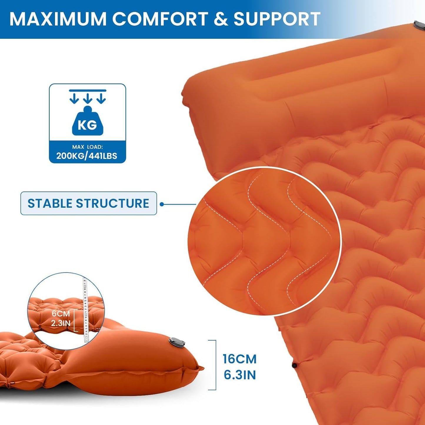 KingCamp Ultralight Sleeping Pad with Built-in Foot Pump and Pillow