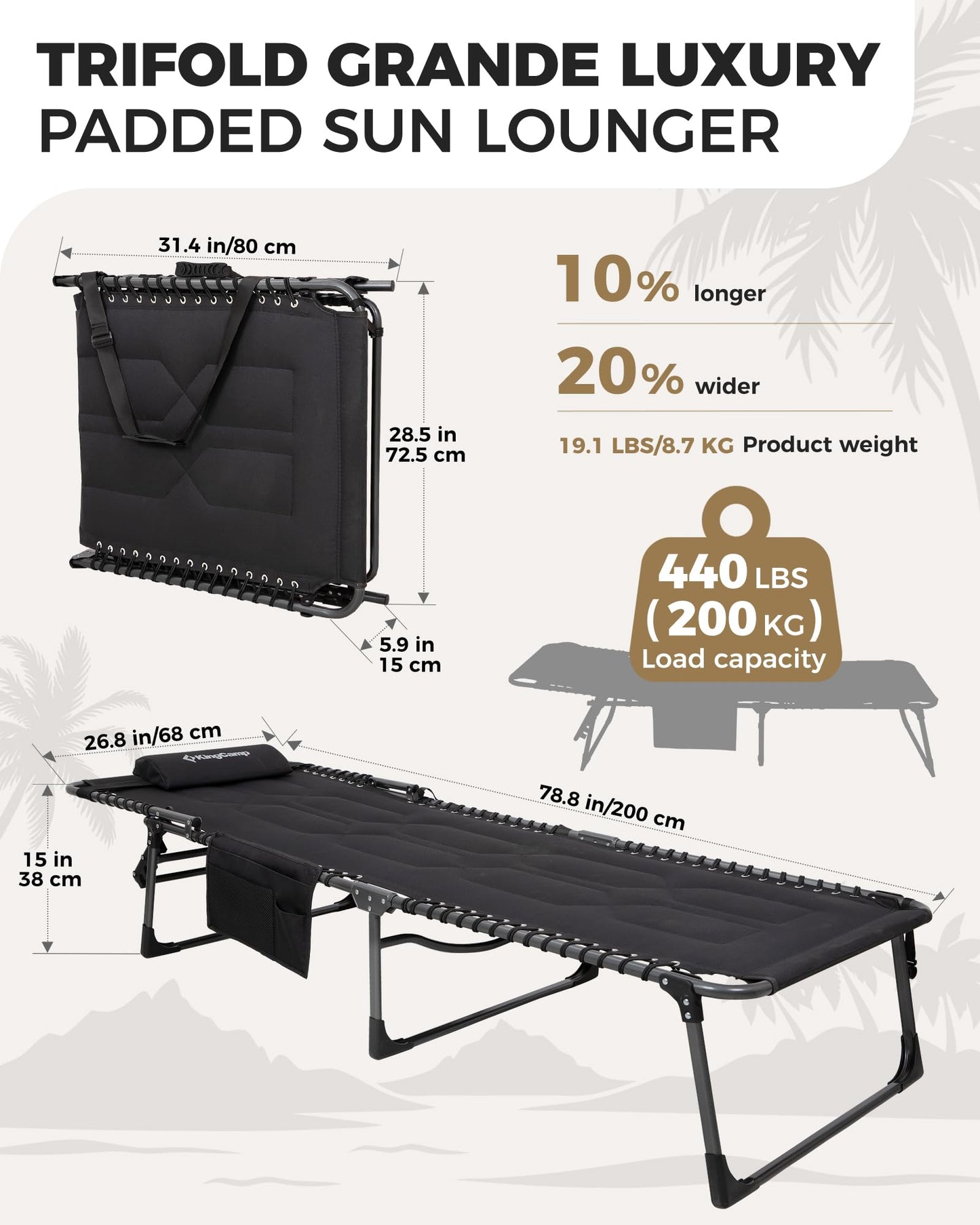 KingCamp Oversize Padded Folding Chaise Lounge Chair