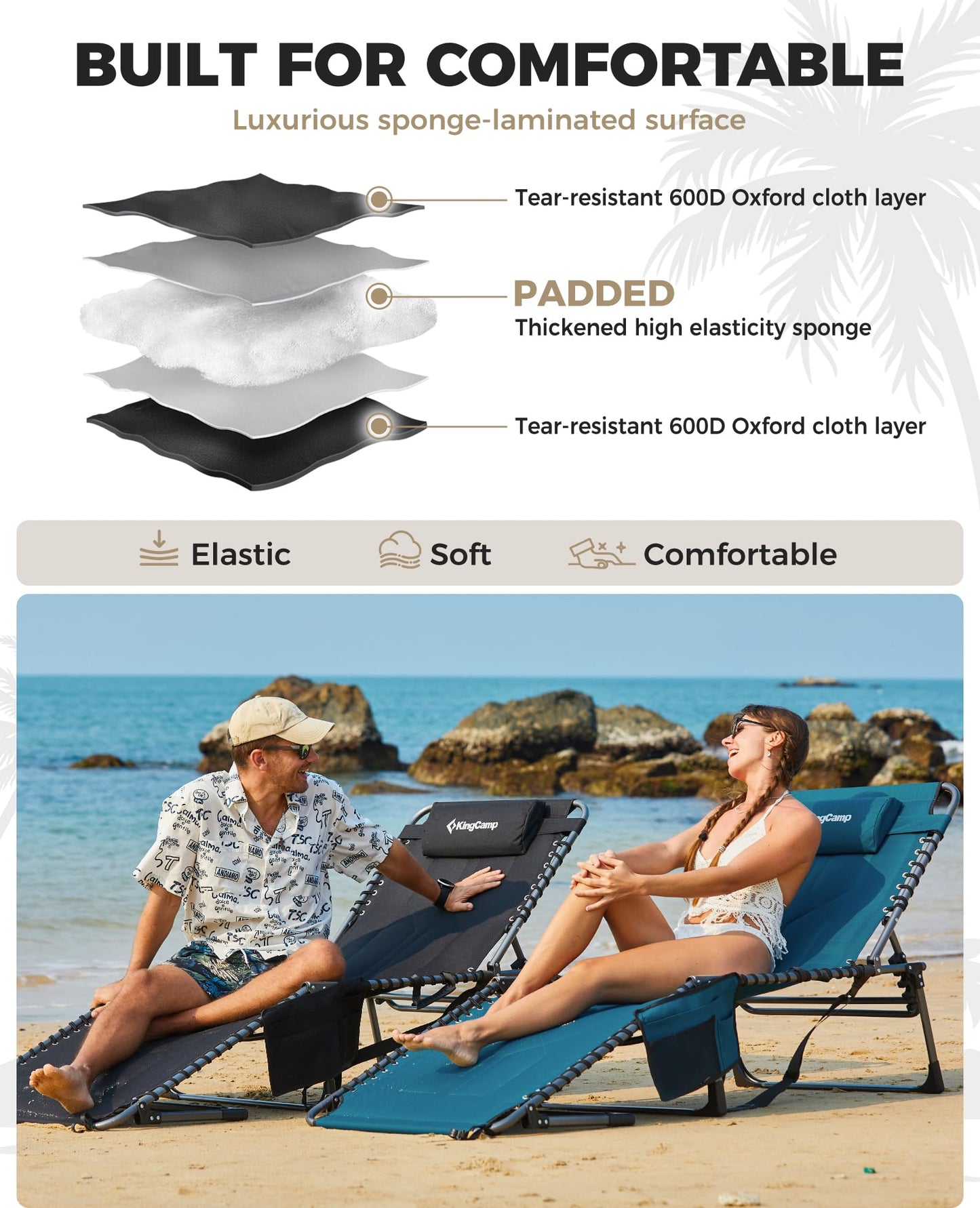 KingCamp Oversize Padded Folding Chaise Lounge Chair