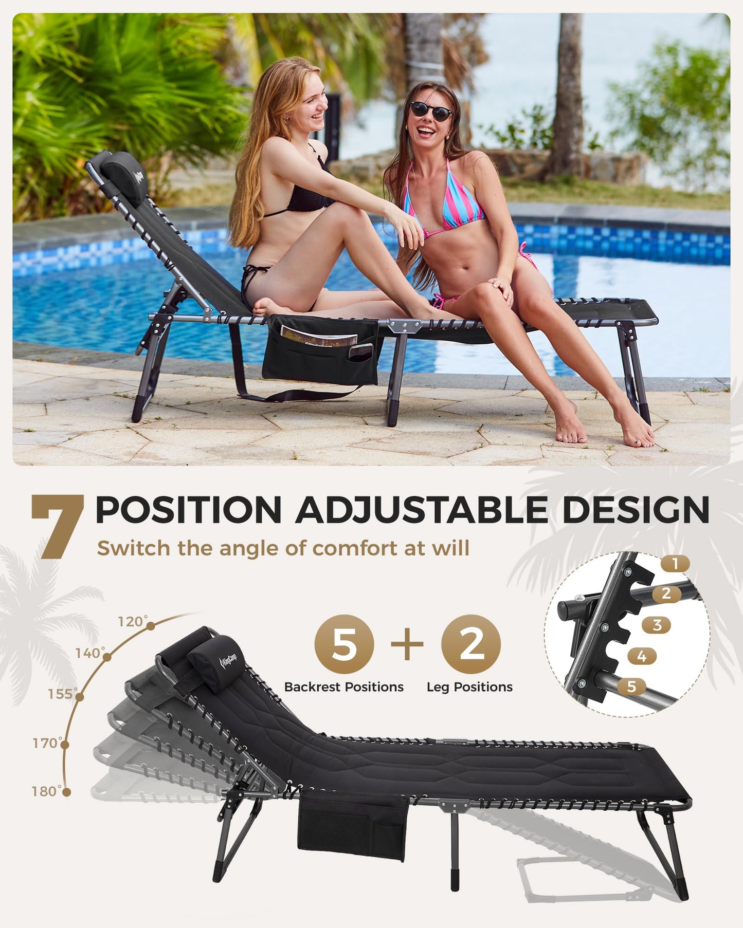 KingCamp Oversize Padded Folding Chaise Lounge Chair