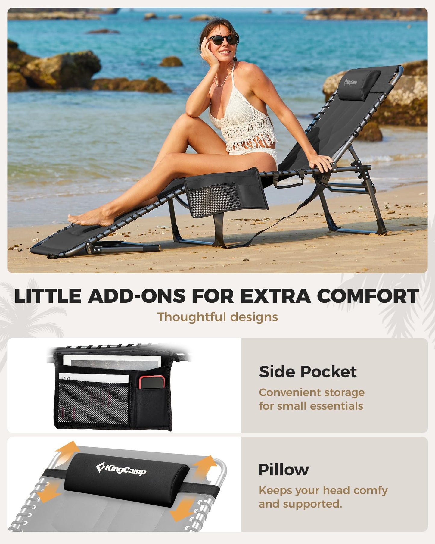KingCamp Oversize Padded Folding Chaise Lounge Chair