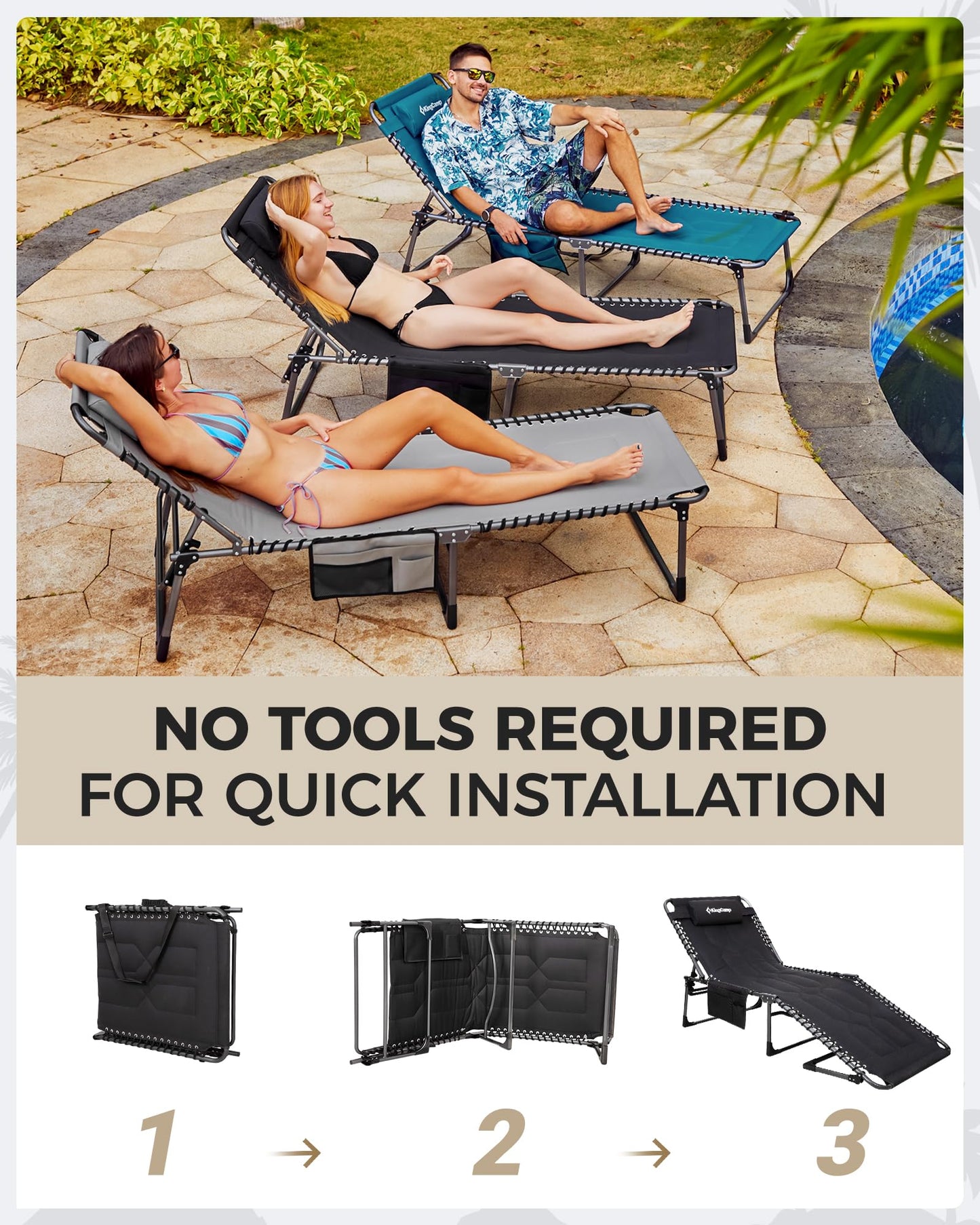 KingCamp Oversize Padded Folding Chaise Lounge Chair