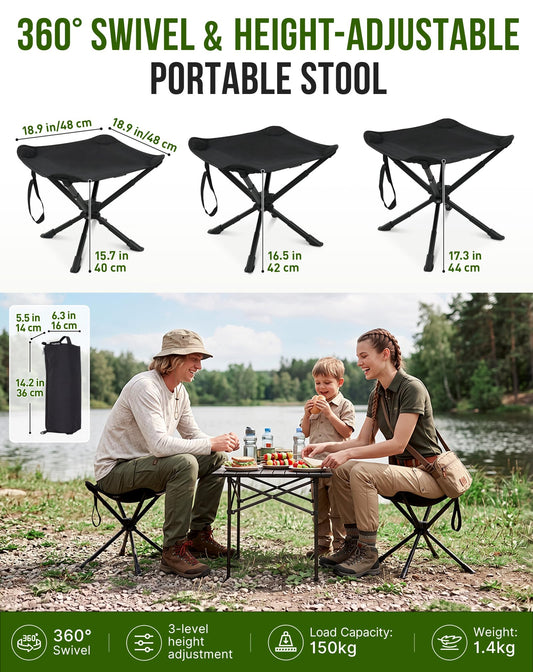 NEW | KingCamp Lightweight Swivel Stool – 360° Rotation, Adjustable Height
