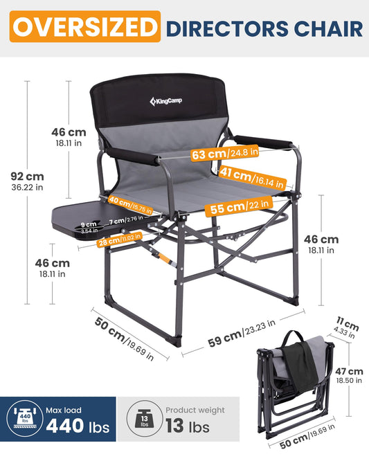 NEW | KingCamp Ash C30 Director’s Chair – Extra Wide, Heavy Duty Frame with Side Table