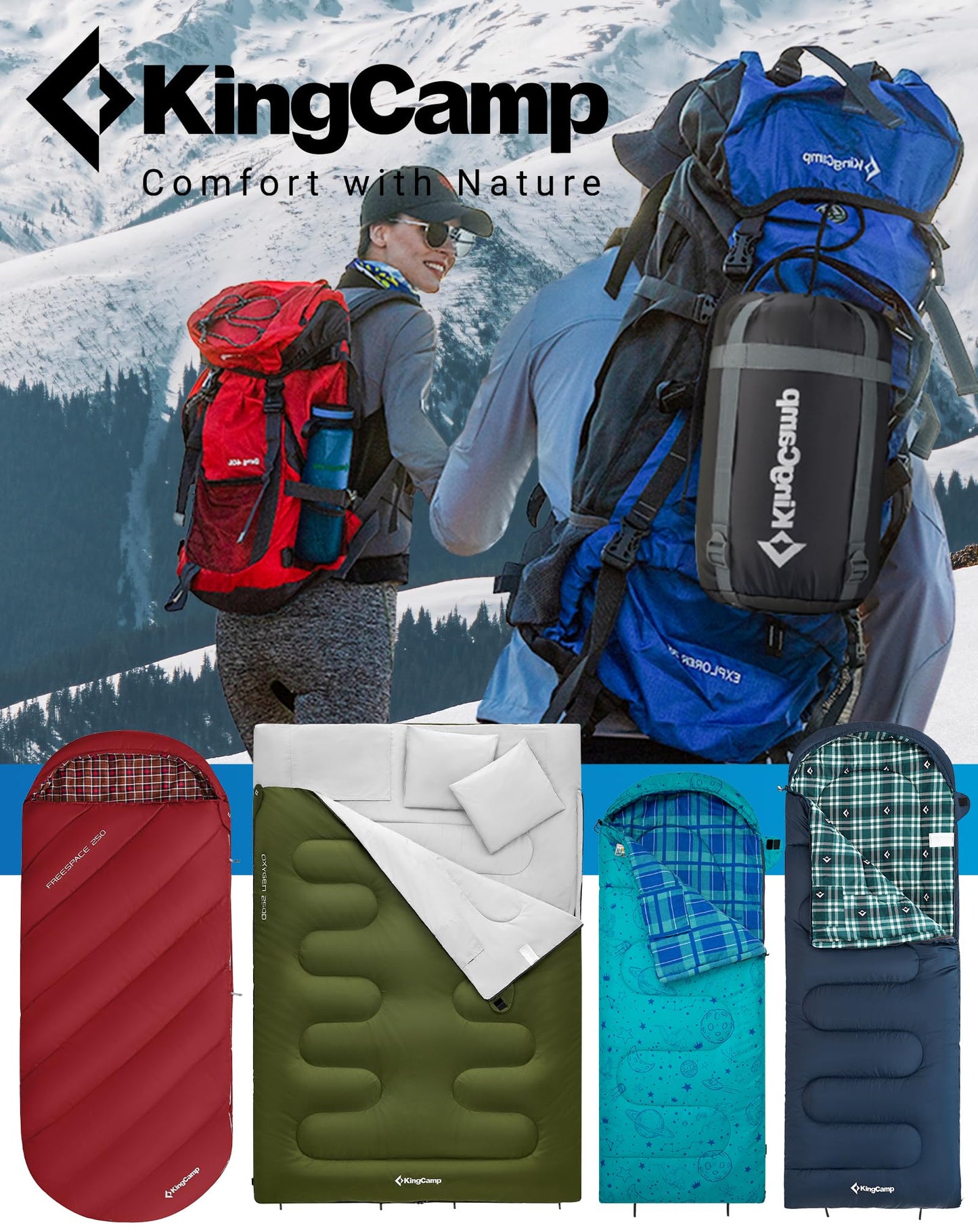 KingCamp Oasis 250 SET Sleeping Bag – 3–4 Season Zip-Connectable to Double
