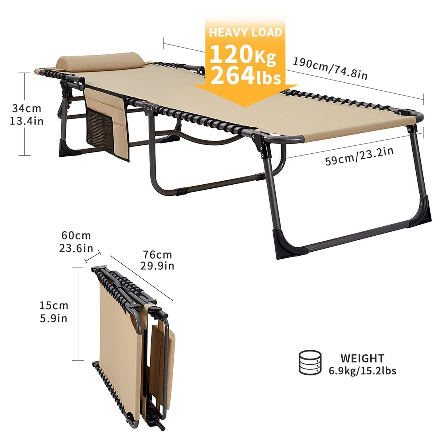 KingCamp 4-Position Folding Chaise Lounge Chair
