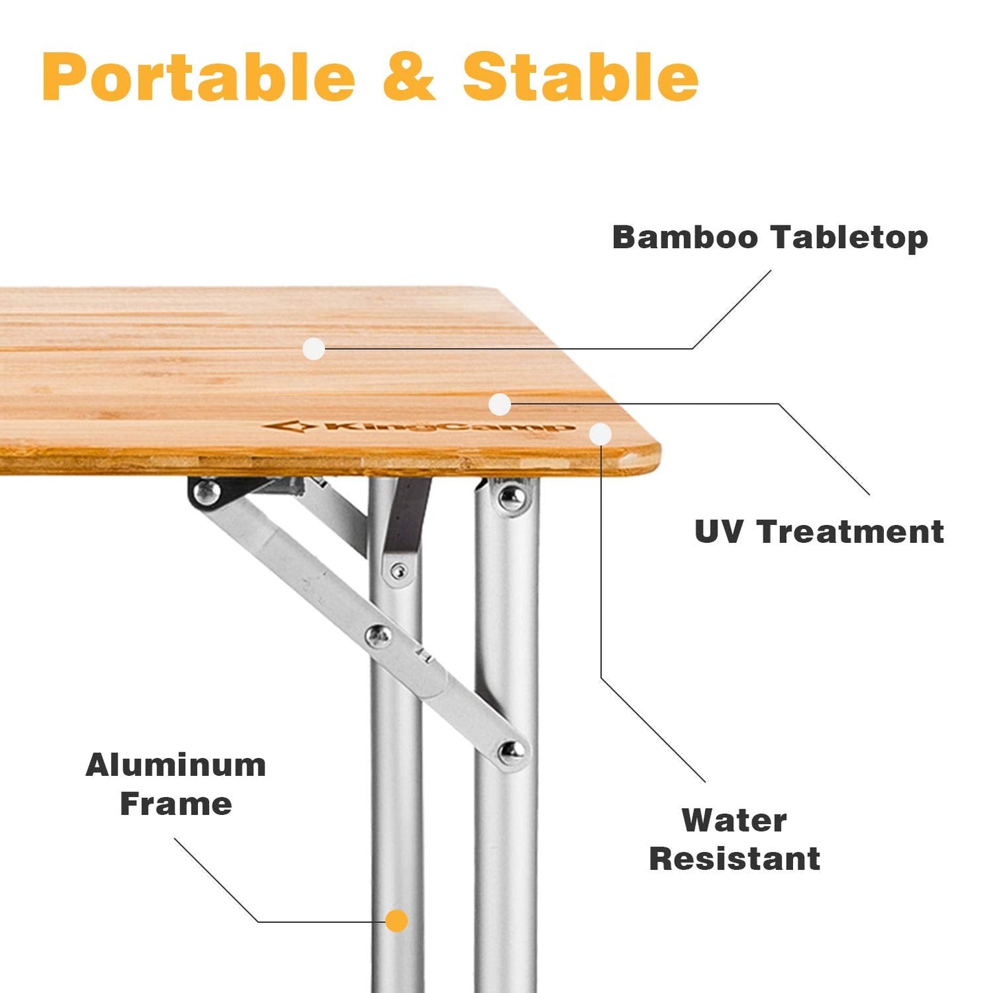 KingCamp Bamboo Folding Adjustable Height Table