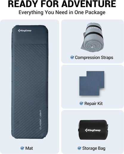 KingCamp Classic Light Self-Inflating Sleeping Mat - 5cm Thick with Pillow | Compact for UK Camping & Backpacking