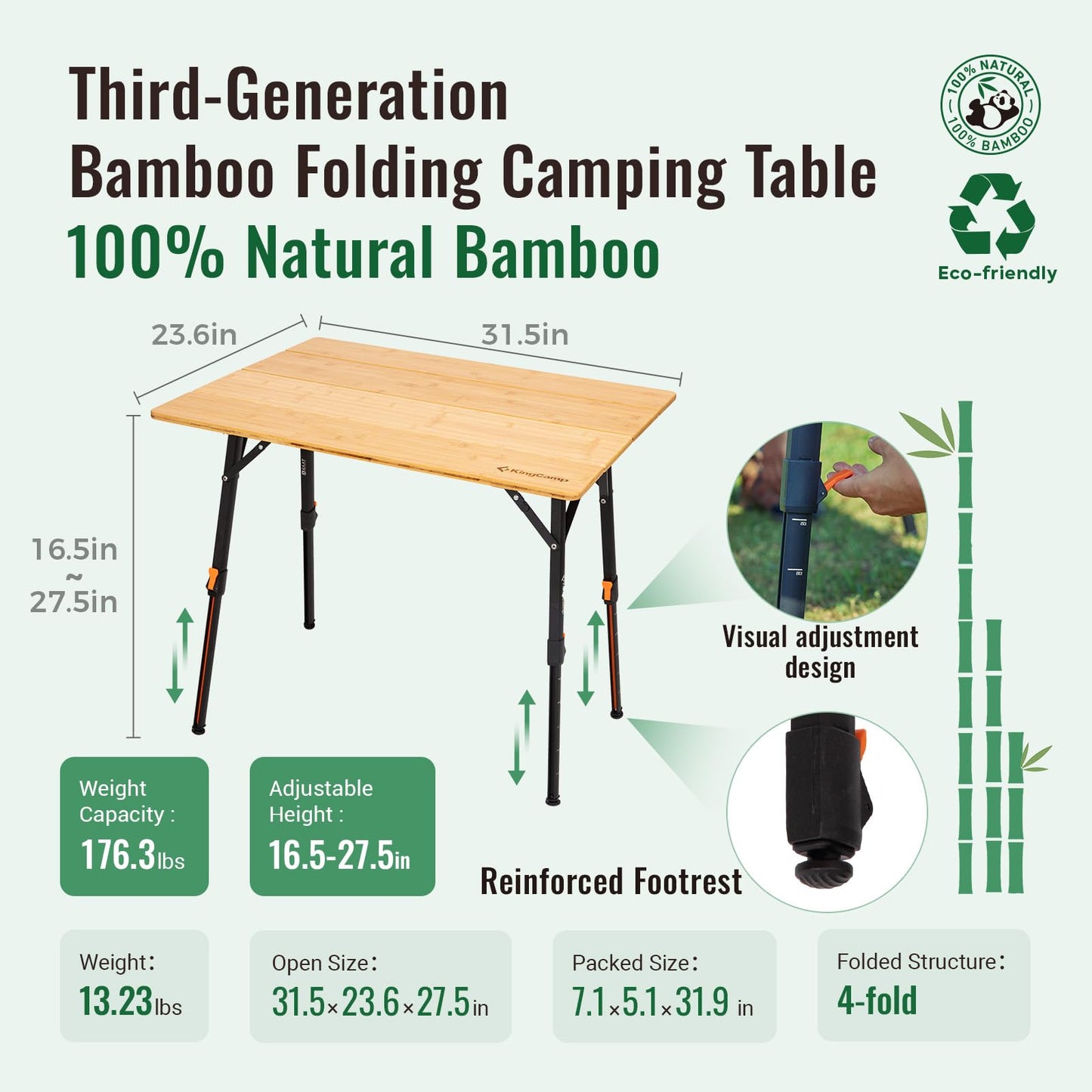 KingCamp BAMBOO Folding Bamboo Table