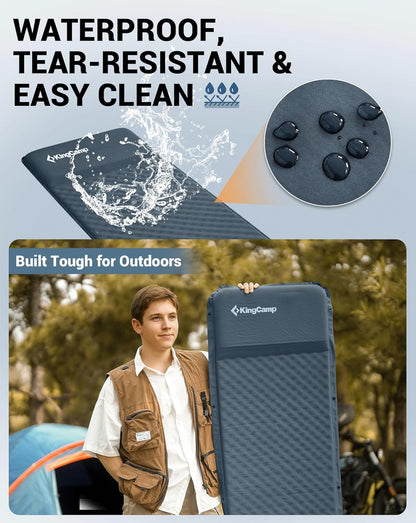 KingCamp Classic Light Self-Inflating Sleeping Mat - 5cm Thick with Pillow | Compact for UK Camping & Backpacking