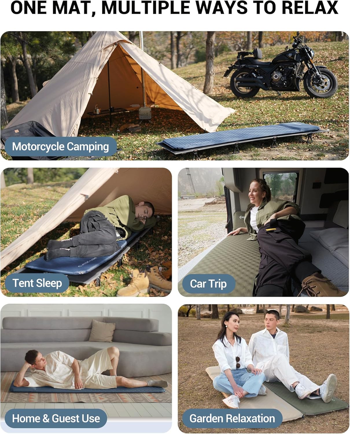 KingCamp Classic Light Self-Inflating Sleeping Mat - 5cm Thick with Pillow | Compact for UK Camping & Backpacking