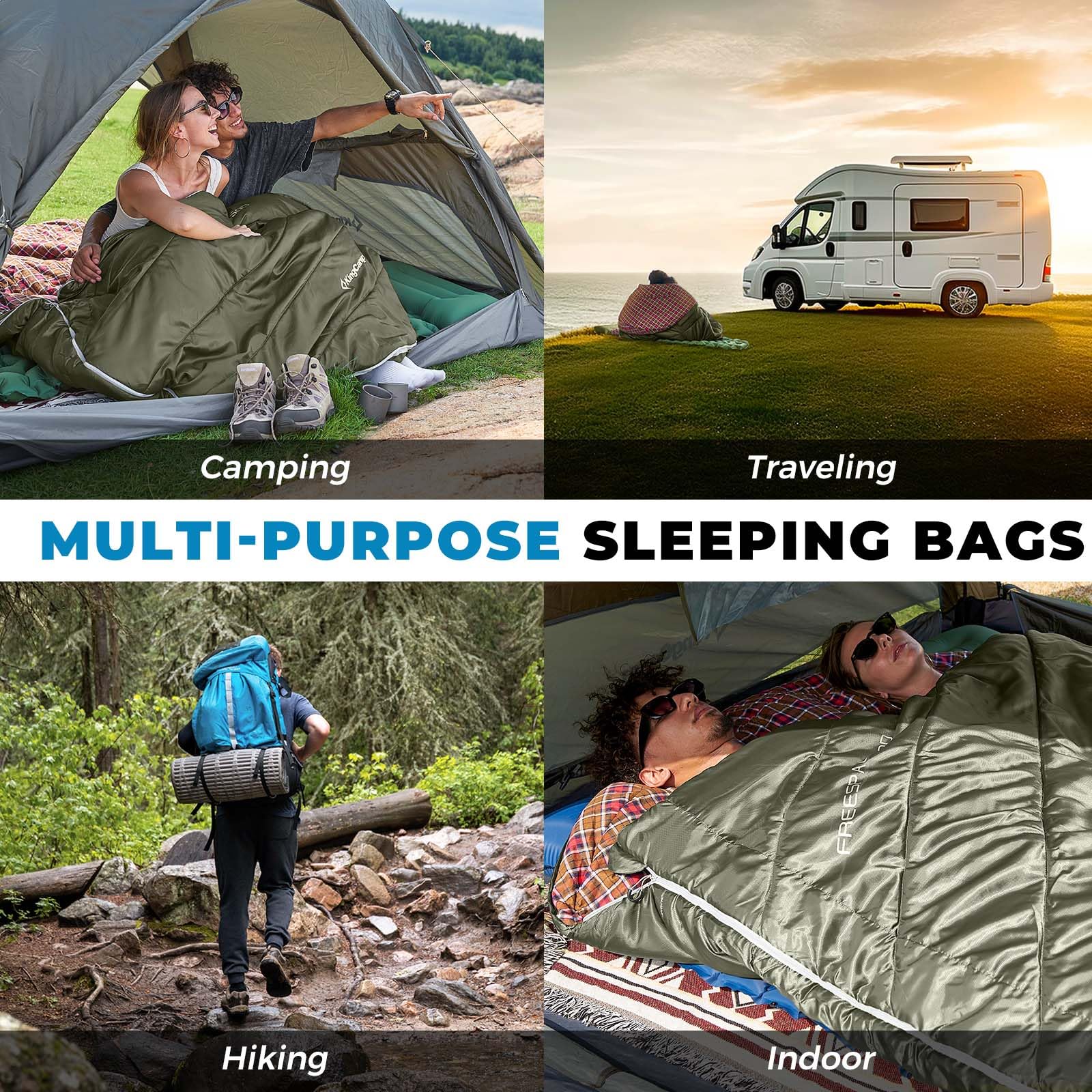 KingCamp FREESPACE 250D Double-Sized Sleeping Bag Blue