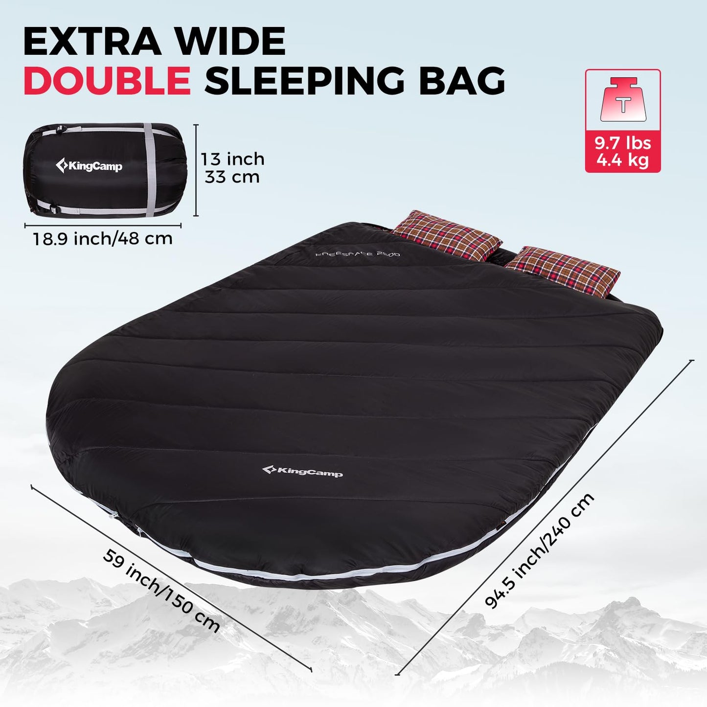 KingCamp FREESPACE 250D Double-Sized Sleeping Bag Extra Wide