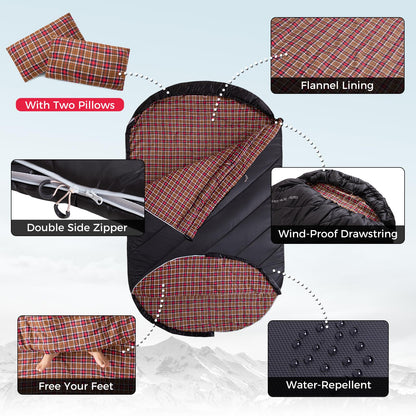 KingCamp FREESPACE 250D Double-Sized Sleeping Bag Flannel Lining