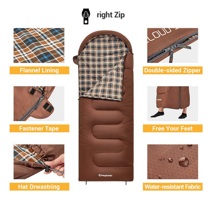 KingCamp CLOUDY 400 Sleeping Bag-Envelope With Flannel Lining